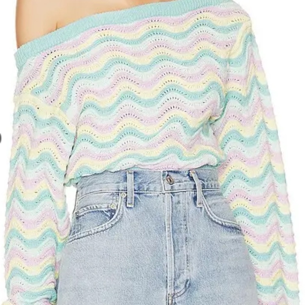 MAJORELLE-worn once for a shoot - XS Pastel Multicolor Off-Shoulder Sweater